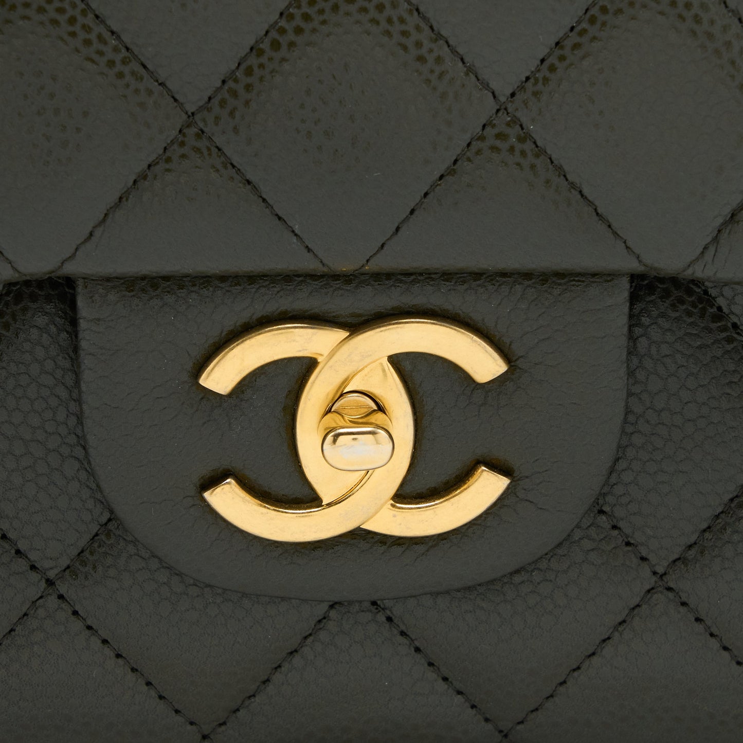Chanel Maxi Classic Double Flap Bag Caviar Olive Green Brushed
