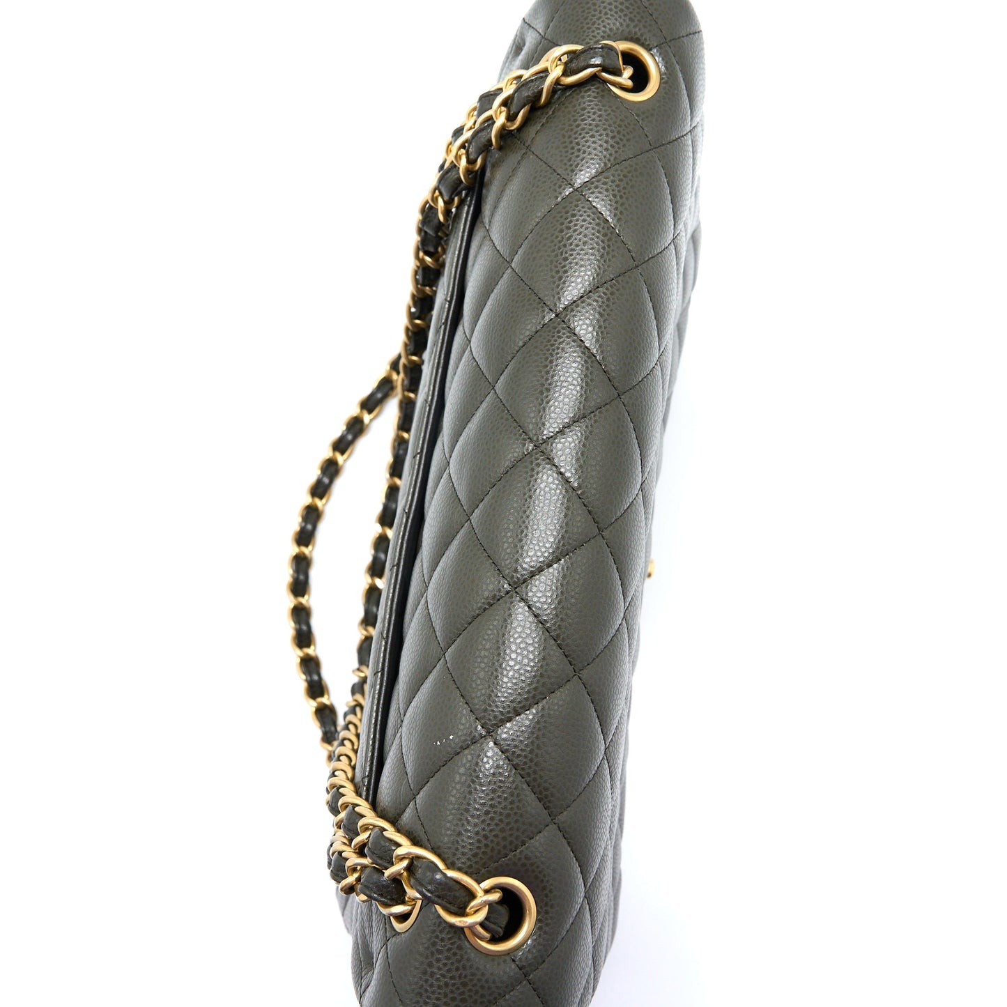 Chanel Maxi Classic Double Flap Bag Caviar Olive Green Brushed