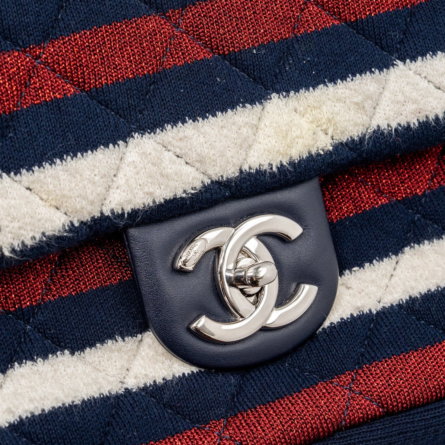 Chanel quilted flap bag fabric multicolour blue / red / white