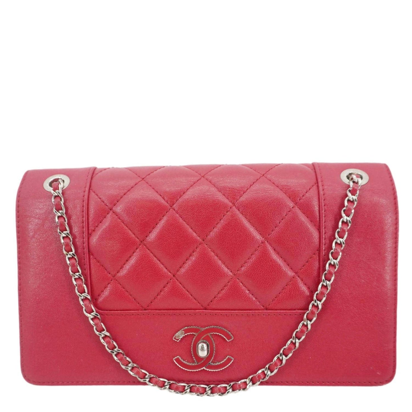 CHANEL Mademoiselle  Flap Sheepskin Leather Crossbody Bag Pink