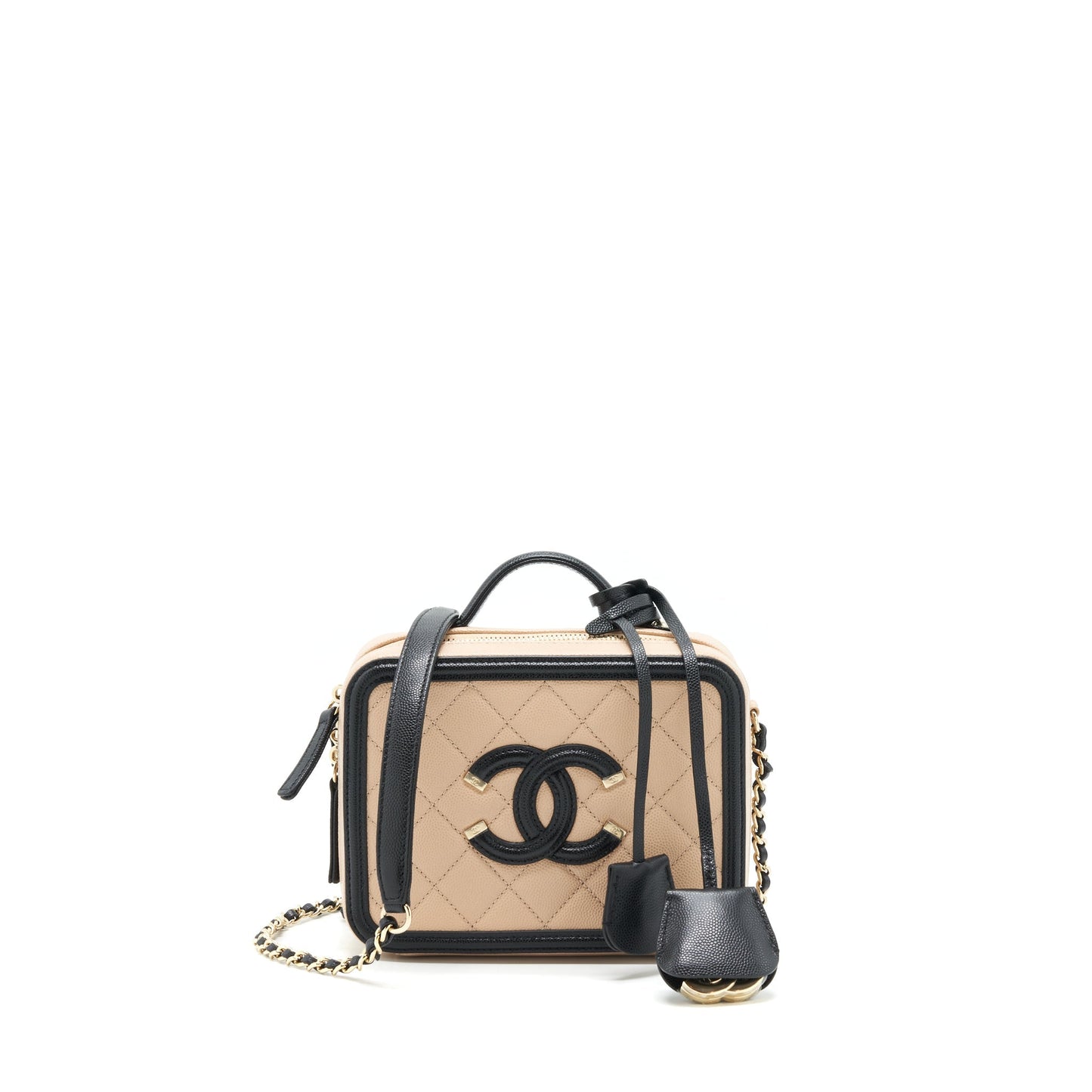 Chanel Vanity Filigree Caviar Beige&Black L
