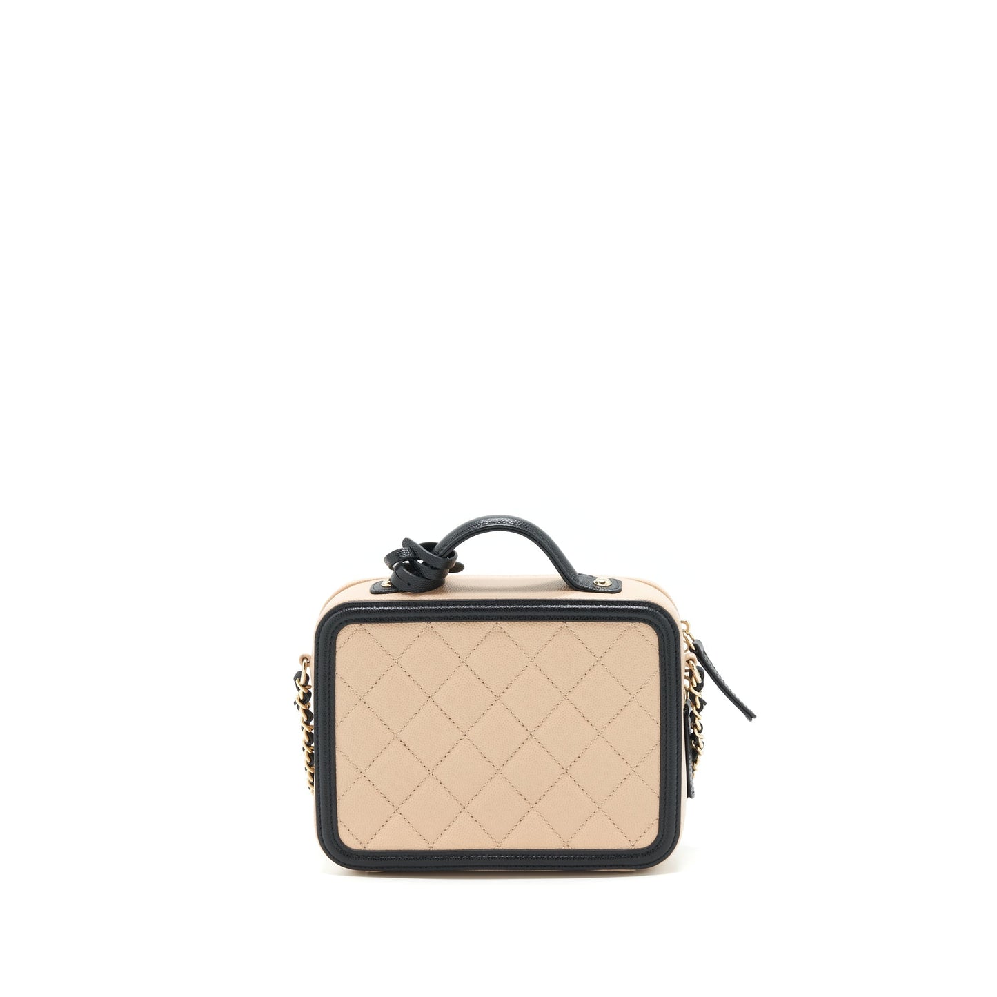 Chanel Vanity Filigree Caviar Beige&Black L