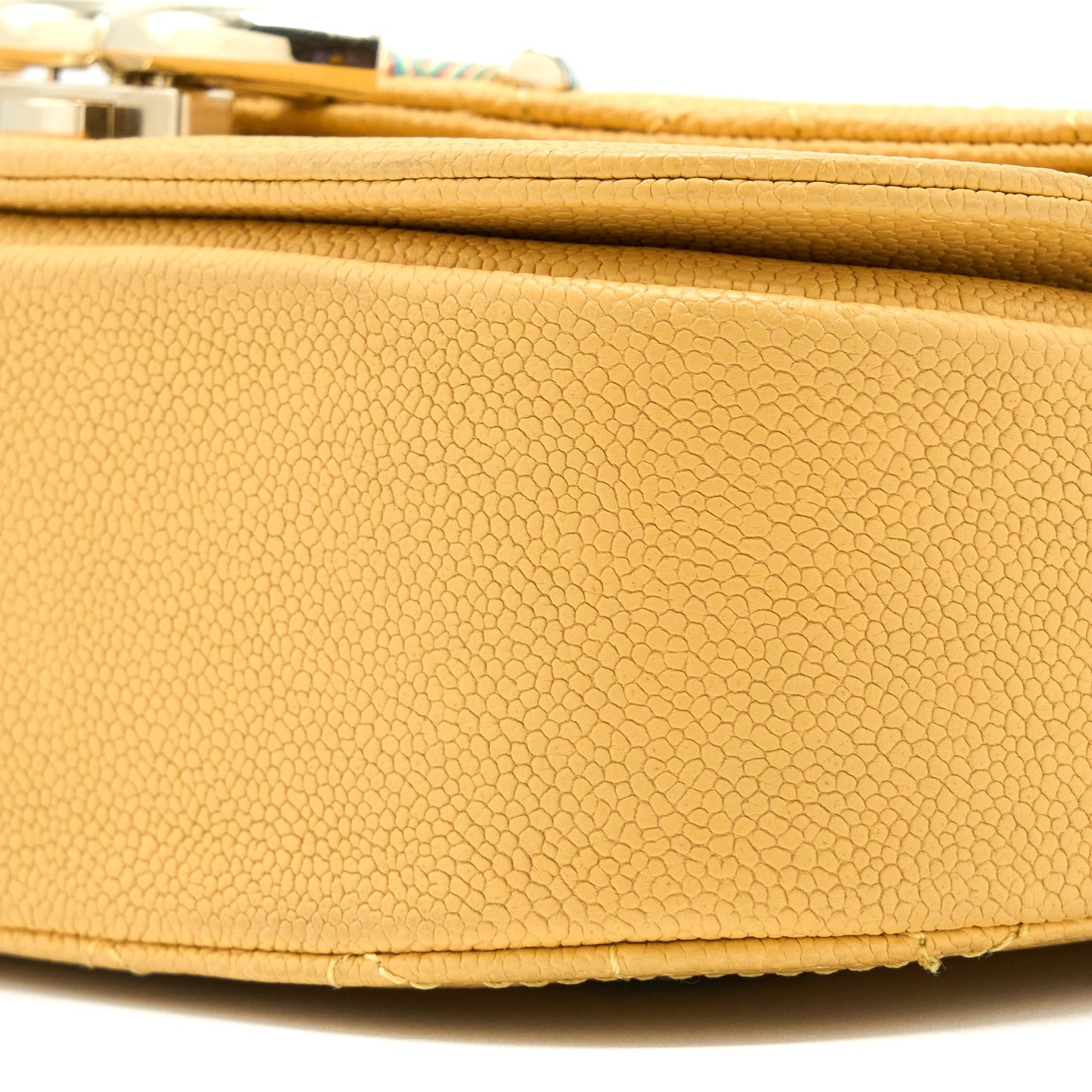 Chanel Giant CC Logo Messenger Flap Bag Caviar Yellow L