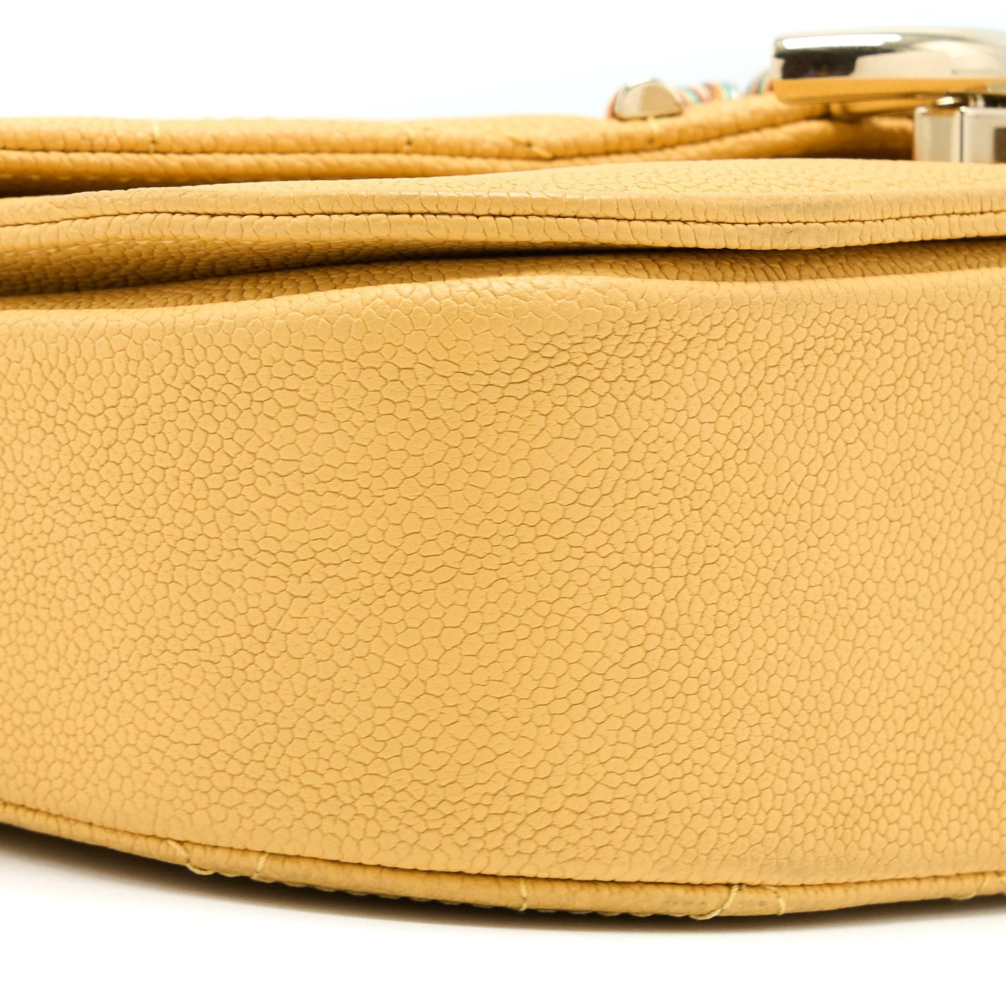 Chanel Giant CC Logo Messenger Flap Bag Caviar Yellow L