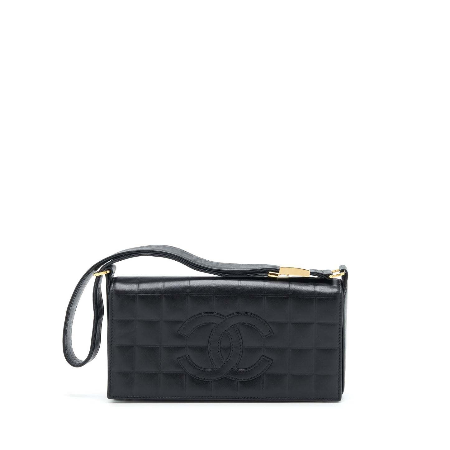 Chanel  Chocolate Bar Flap Shoulder Bag Lambskin Black