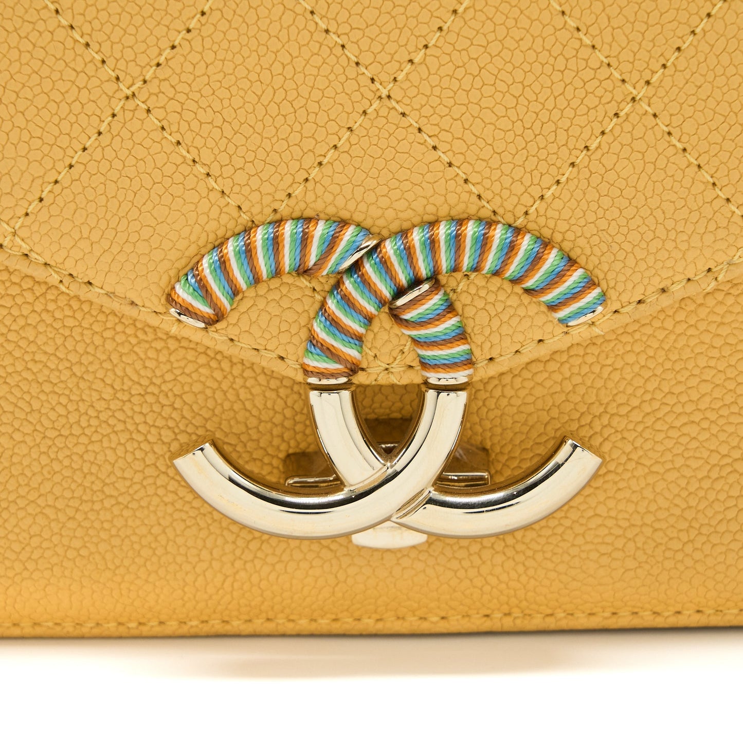 Chanel Giant CC Logo Messenger Flap Bag Caviar Yellow L