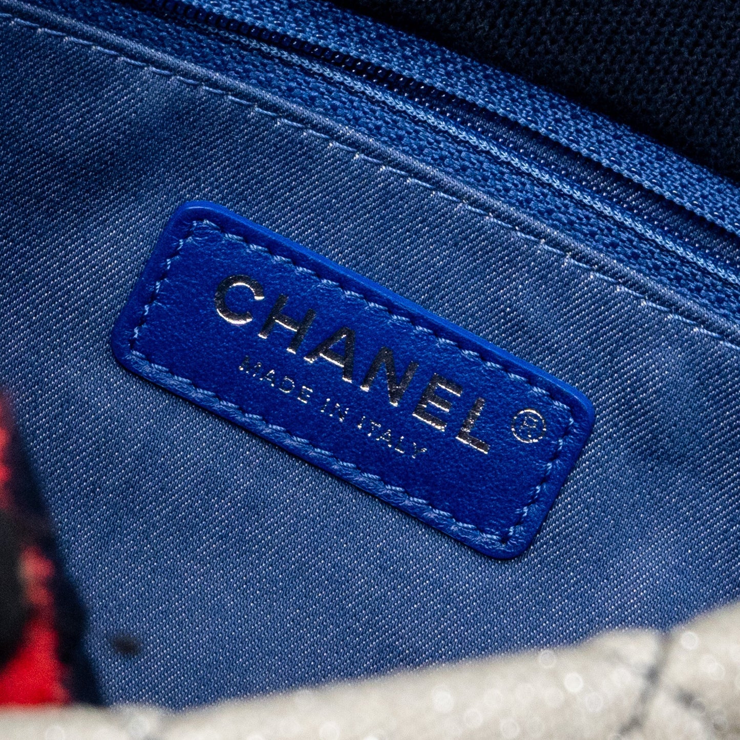 Chanel quilted flap bag fabric multicolour blue / red / white