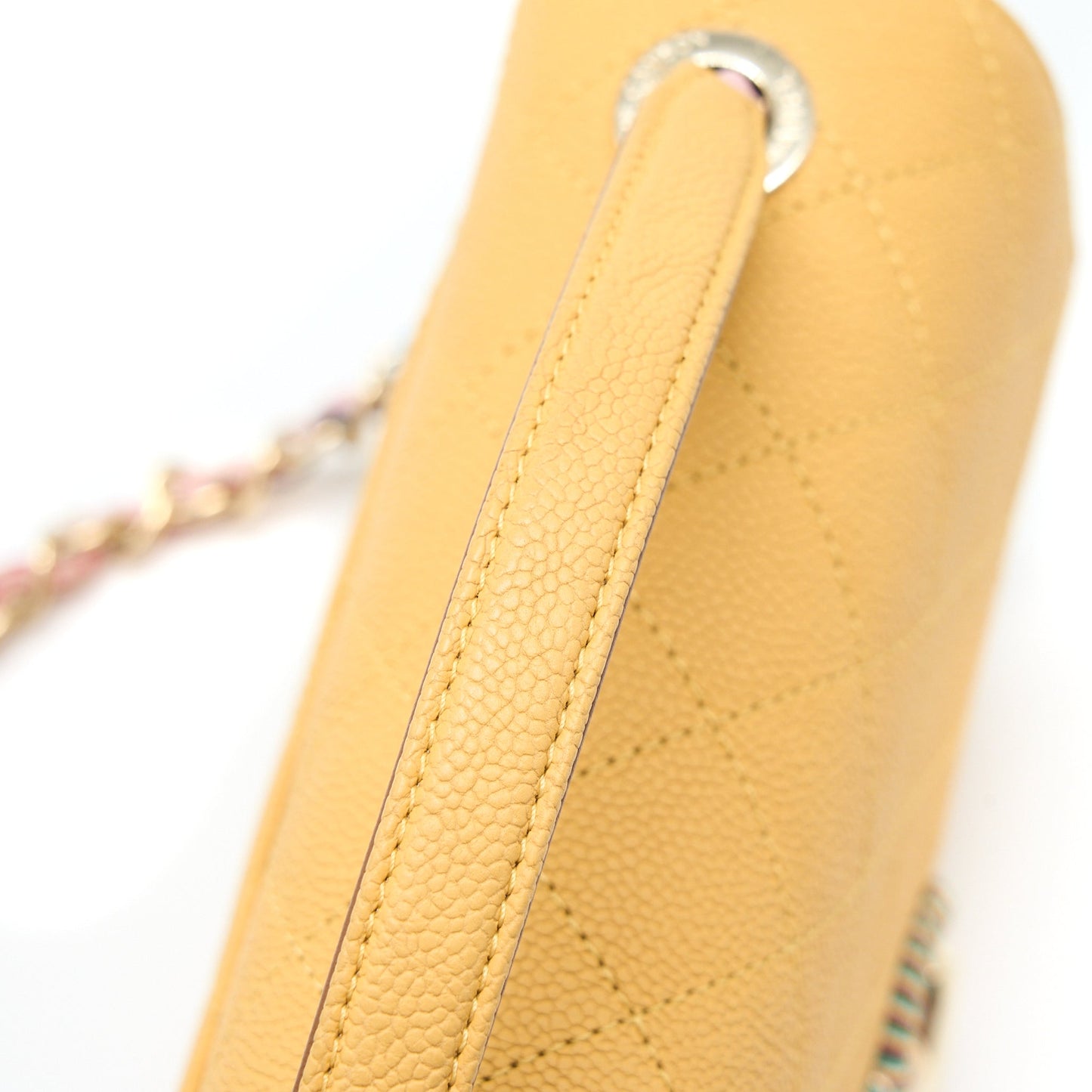Chanel Giant CC Logo Messenger Flap Bag Caviar Yellow L