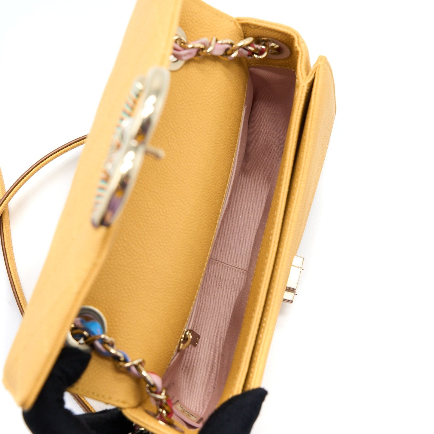 Chanel Giant CC Logo Messenger Flap Bag Caviar Yellow L
