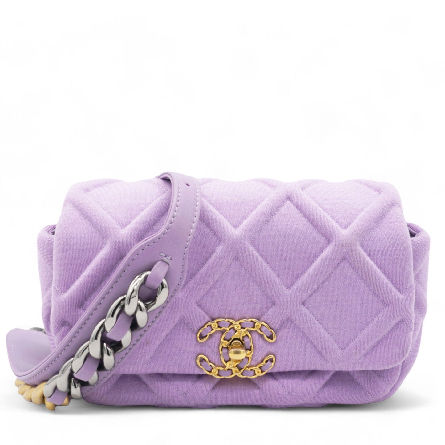 Jersey Lambskin Quilted Medium Chanel 19 Light Flap Purple Shoulder Bag