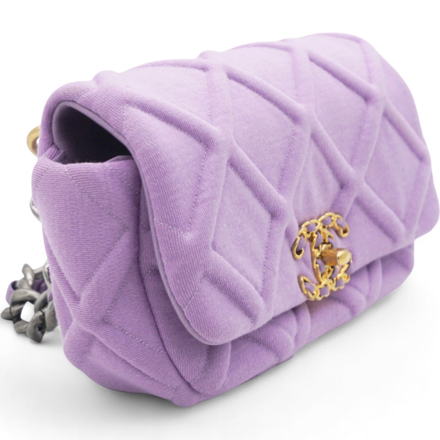 Jersey Lambskin Quilted Medium Chanel 19 Light Flap Purple Shoulder Bag