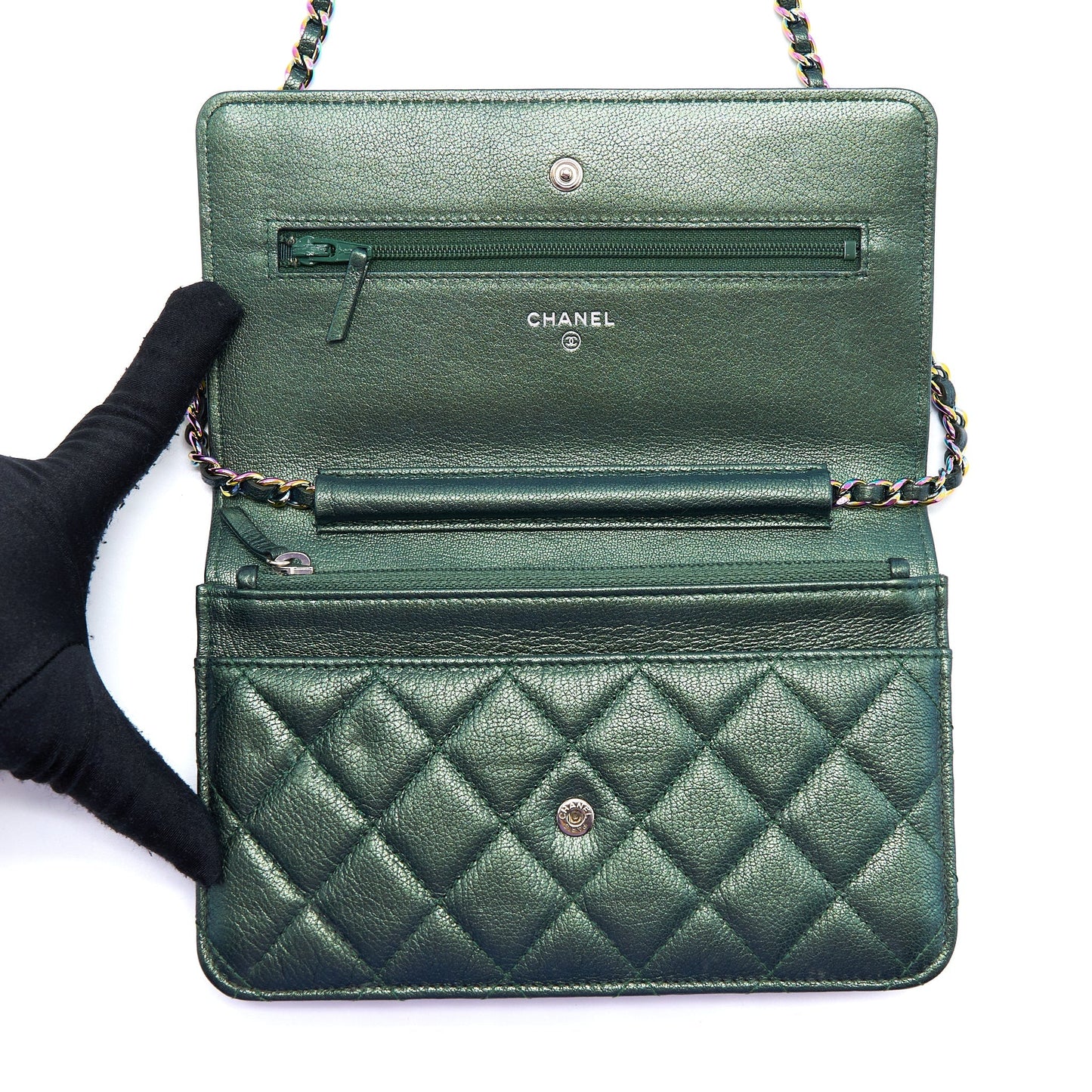 Chanel Classic Wallet on Chain Goatskin Iridescent Green Rainbow Hardware