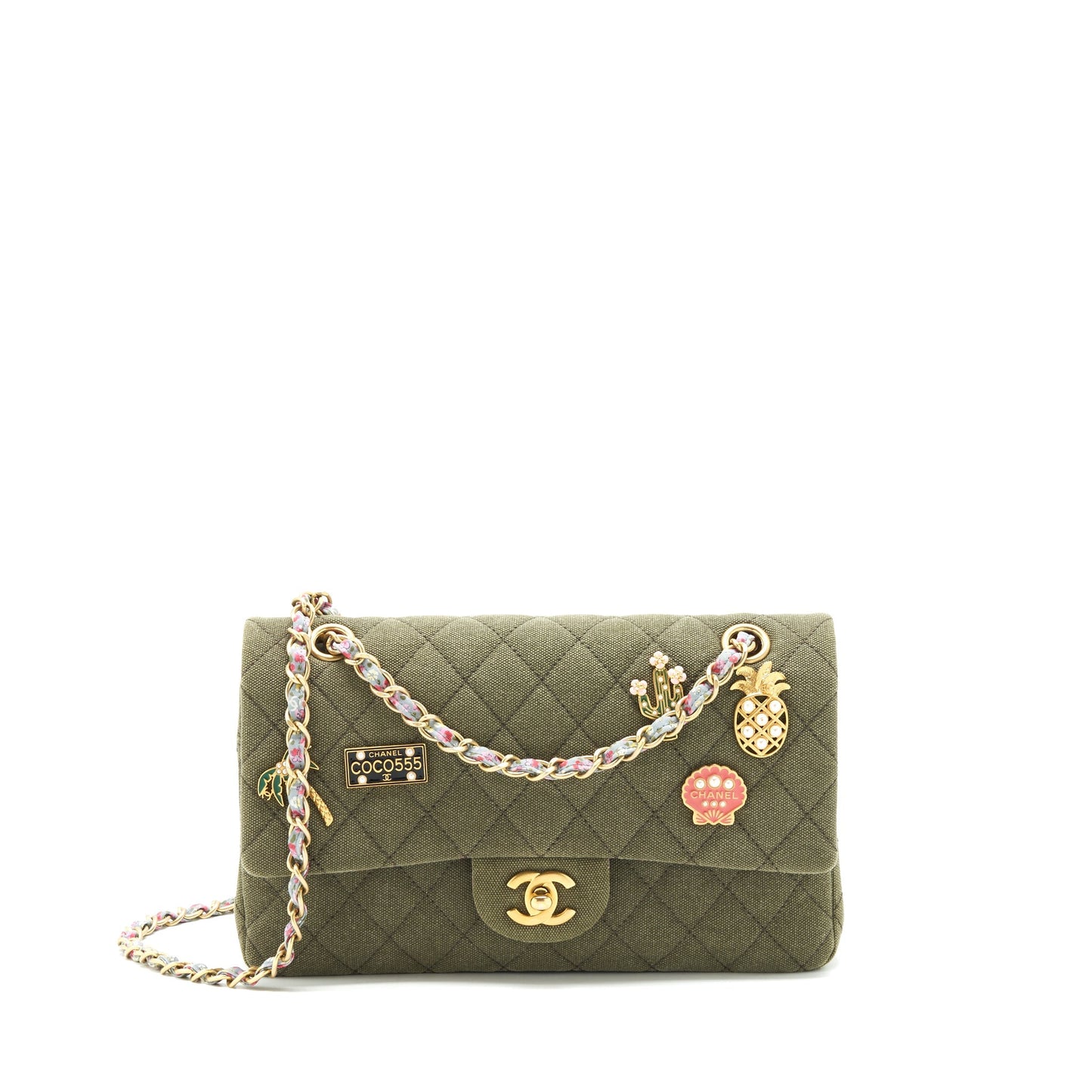 Chanel Cuba Charms classic double flap Bag canvas Green