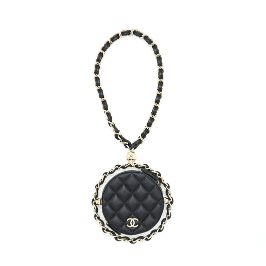 Chanel Round Clutch With Chain Lambskin Black L
