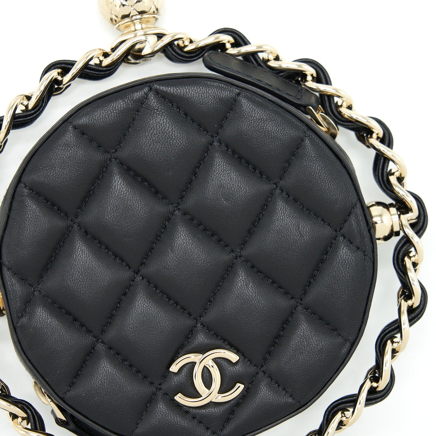 Chanel Round Clutch With Chain Lambskin Black L