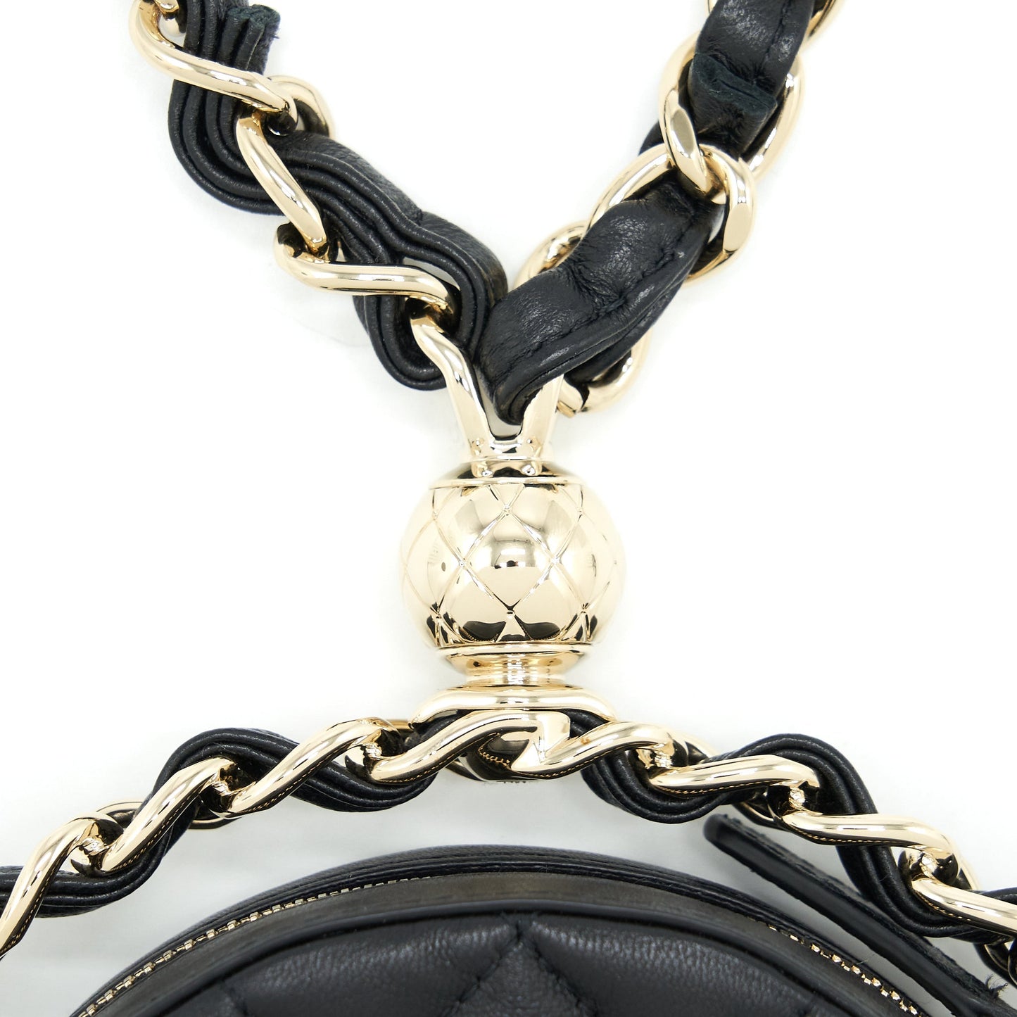 Chanel Round Clutch With Chain Lambskin Black L