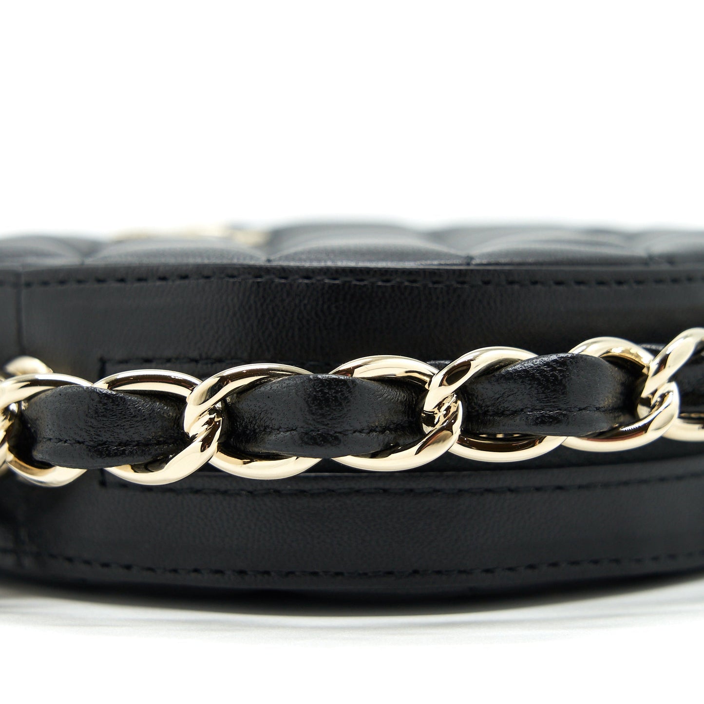 Chanel Round Clutch With Chain Lambskin Black L