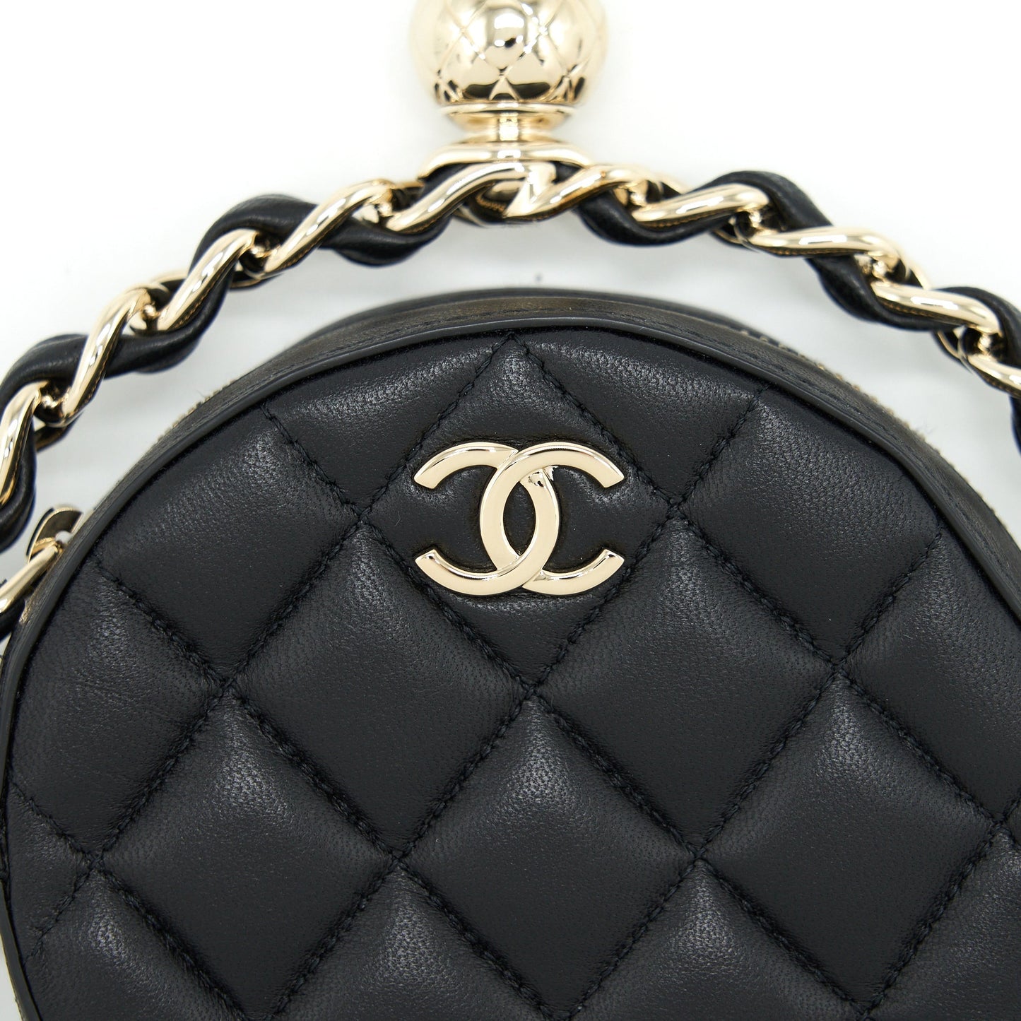 Chanel Round Clutch With Chain Lambskin Black L