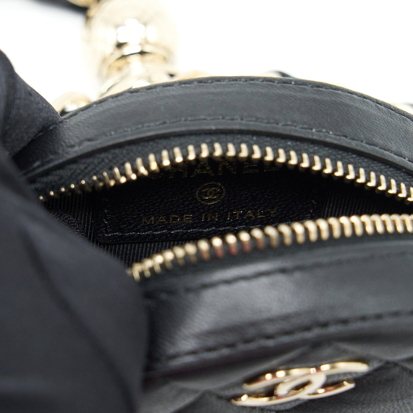 Chanel Round Clutch With Chain Lambskin Black L
