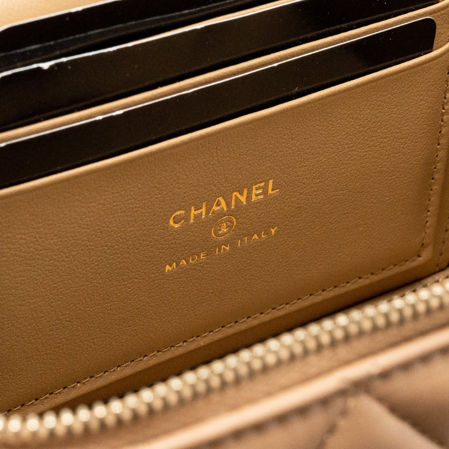 Chanel Top Handle Long Vanity with Chain Lambskin Dark Beige  (Microchip)