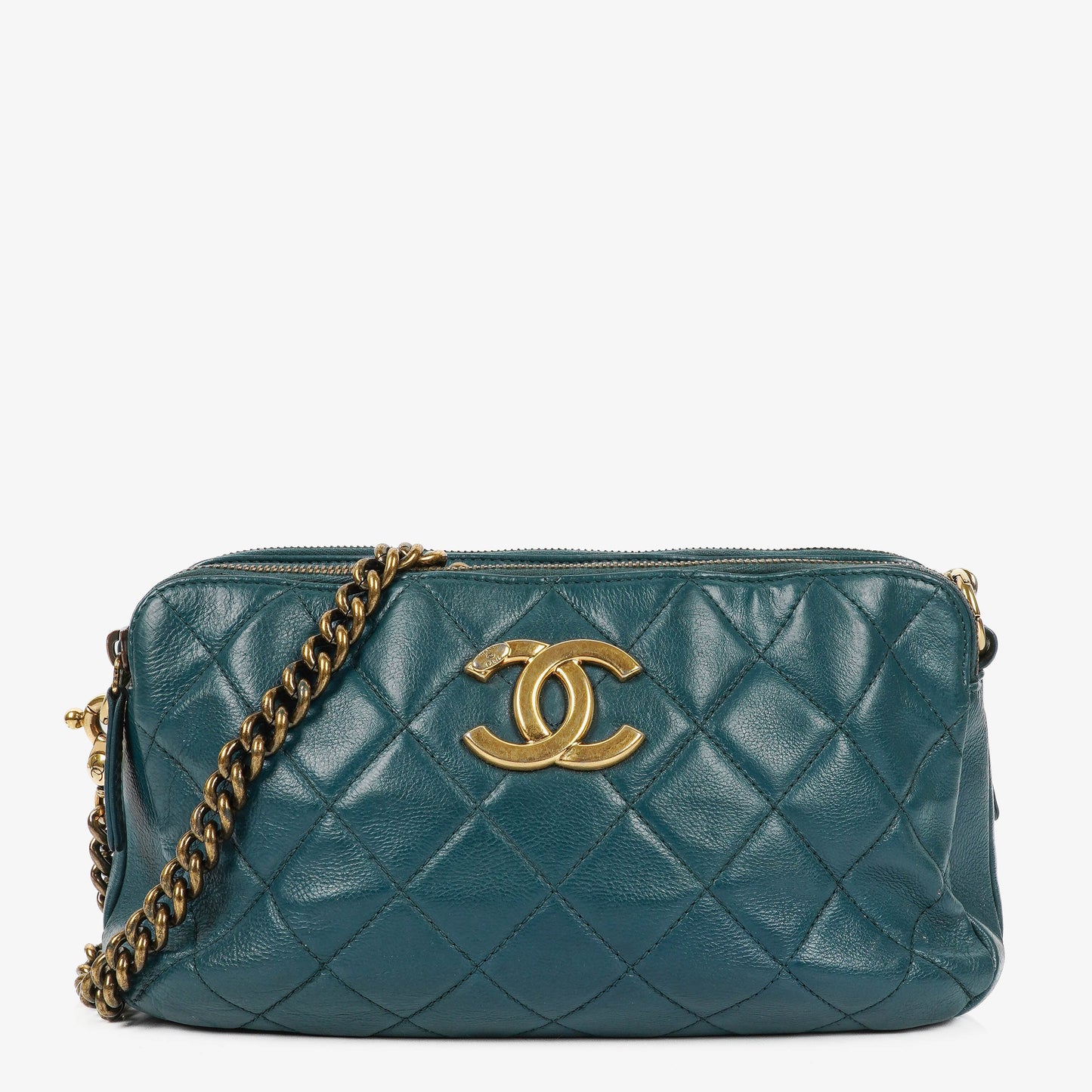 Chanel Crown CC Double Zip Quilted Leather Bag