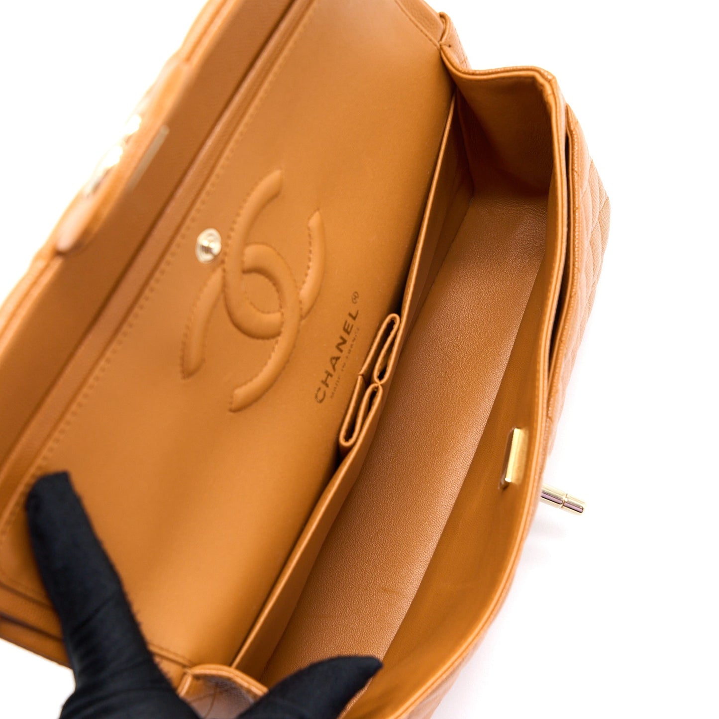 Chanel Medium Classic Double Flap Bag Caviar Caramel L (Microchip)