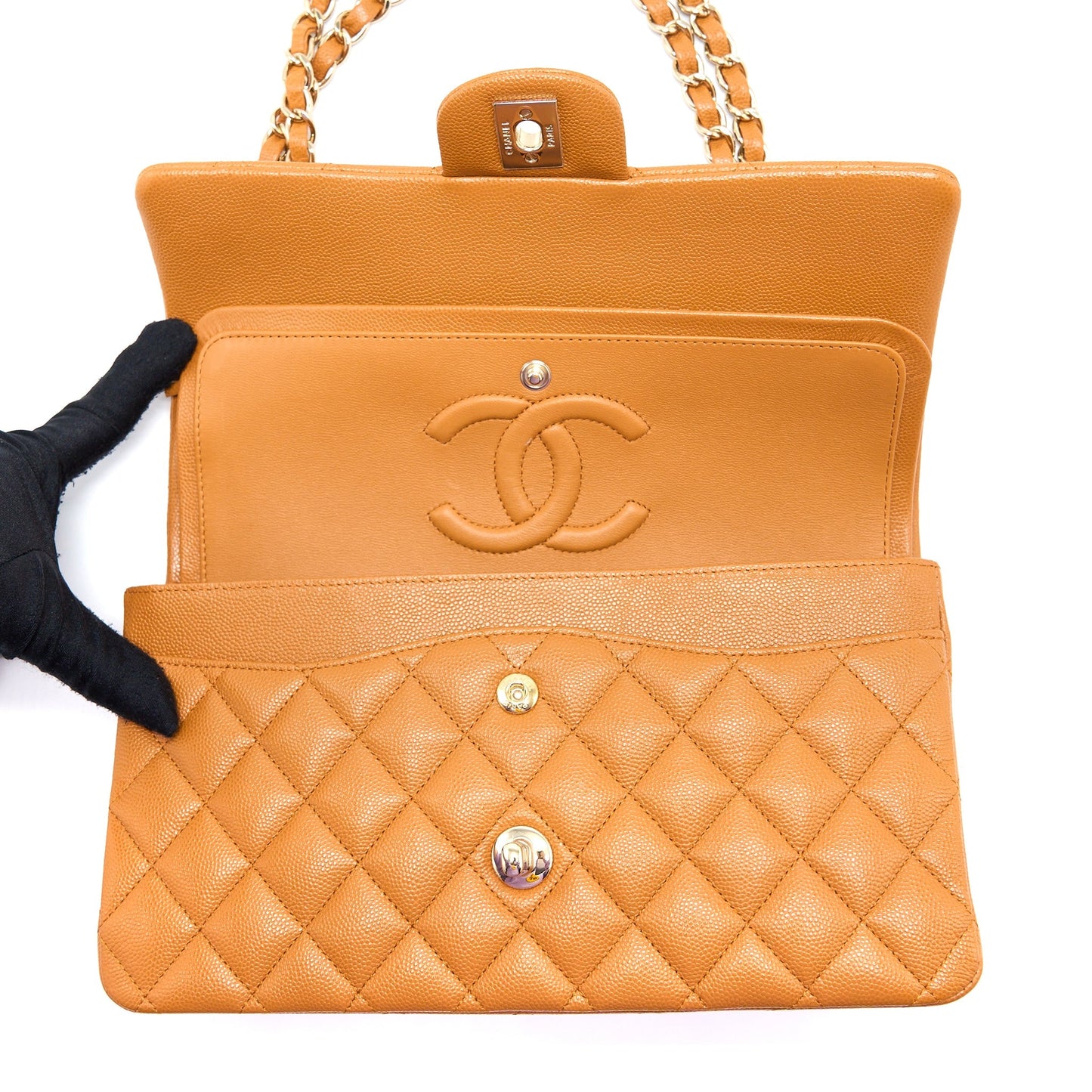 Chanel Medium Classic Double Flap Bag Caviar Caramel L (Microchip)