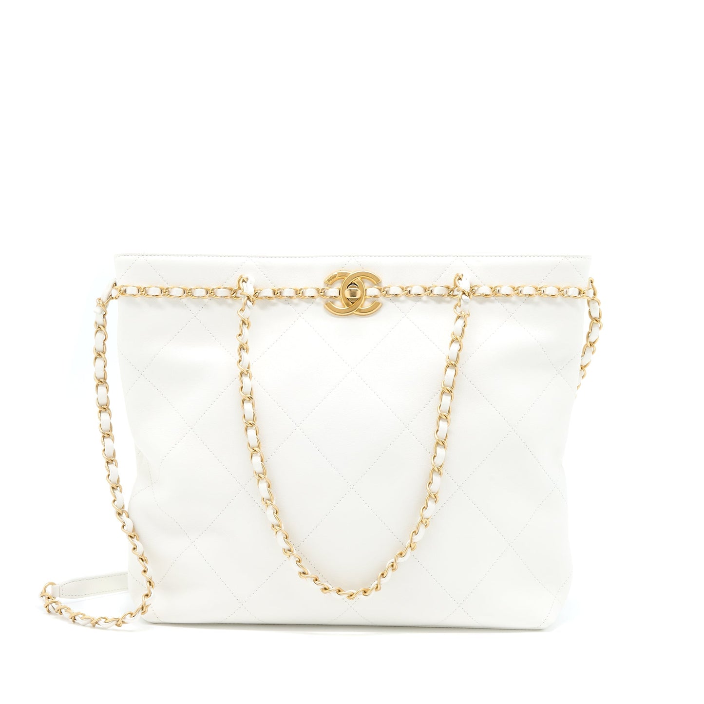 Chanel Tote Bag Quilted Calfskin White Brushed