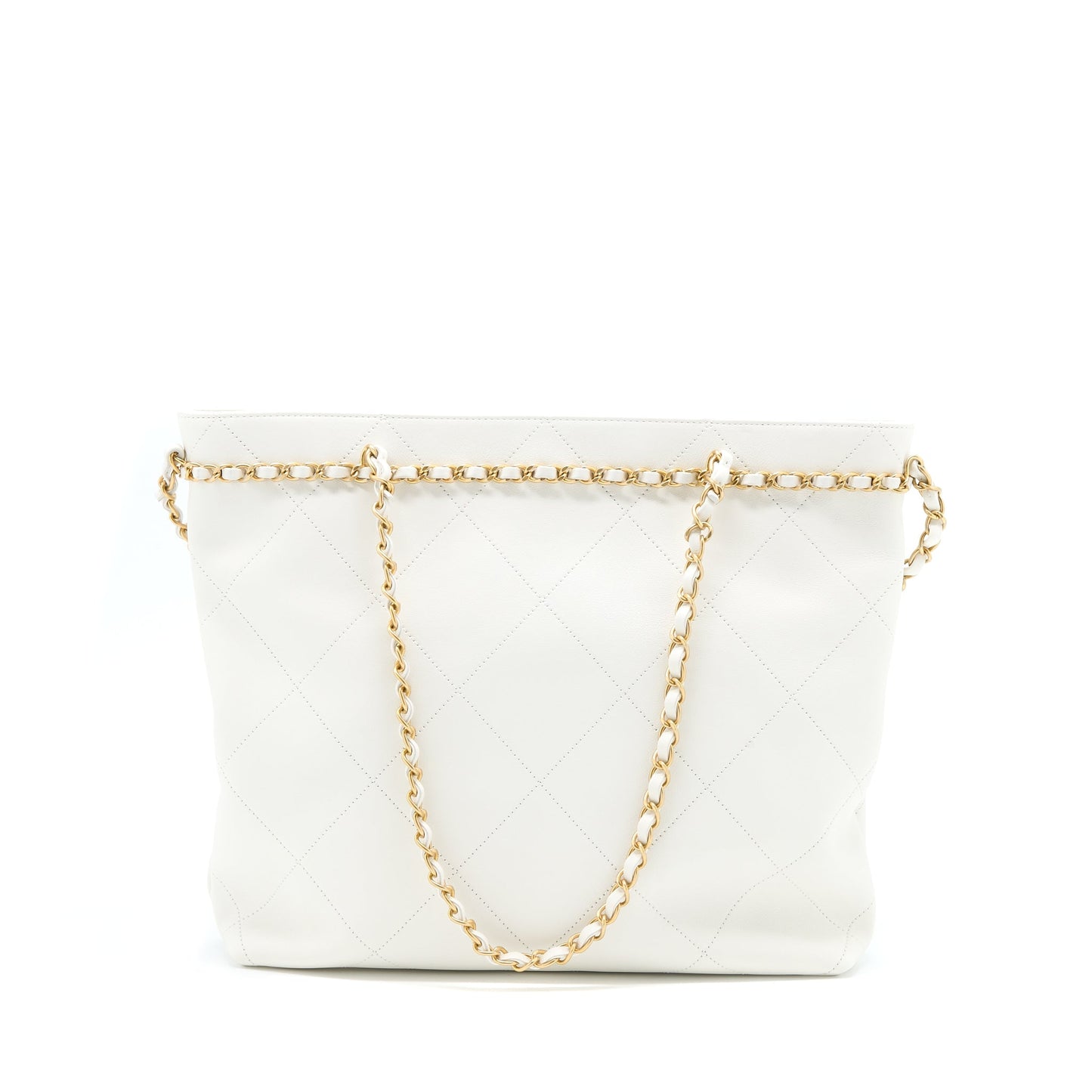 Chanel Tote Bag Quilted Calfskin White Brushed