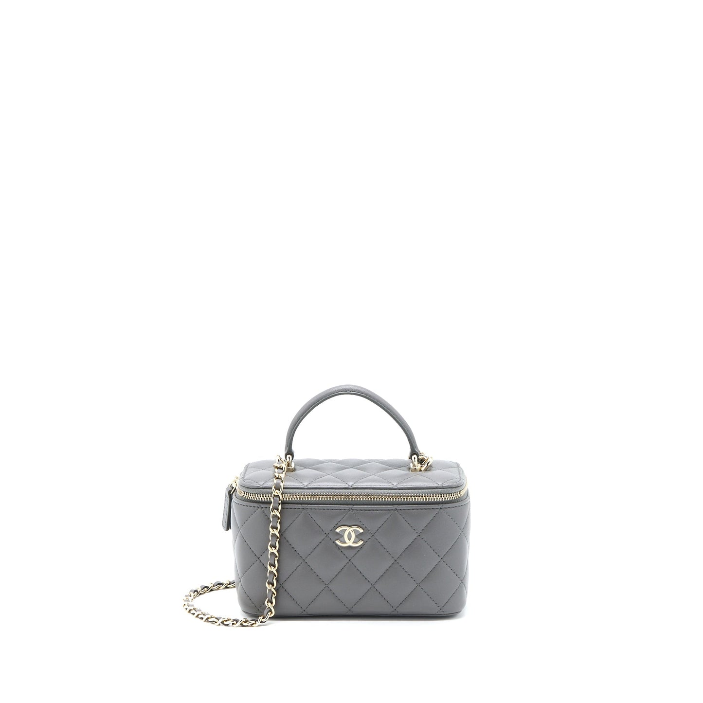 Chanel Top Handle Long Vanity with Chain Lambskin Grey L (Microchip)