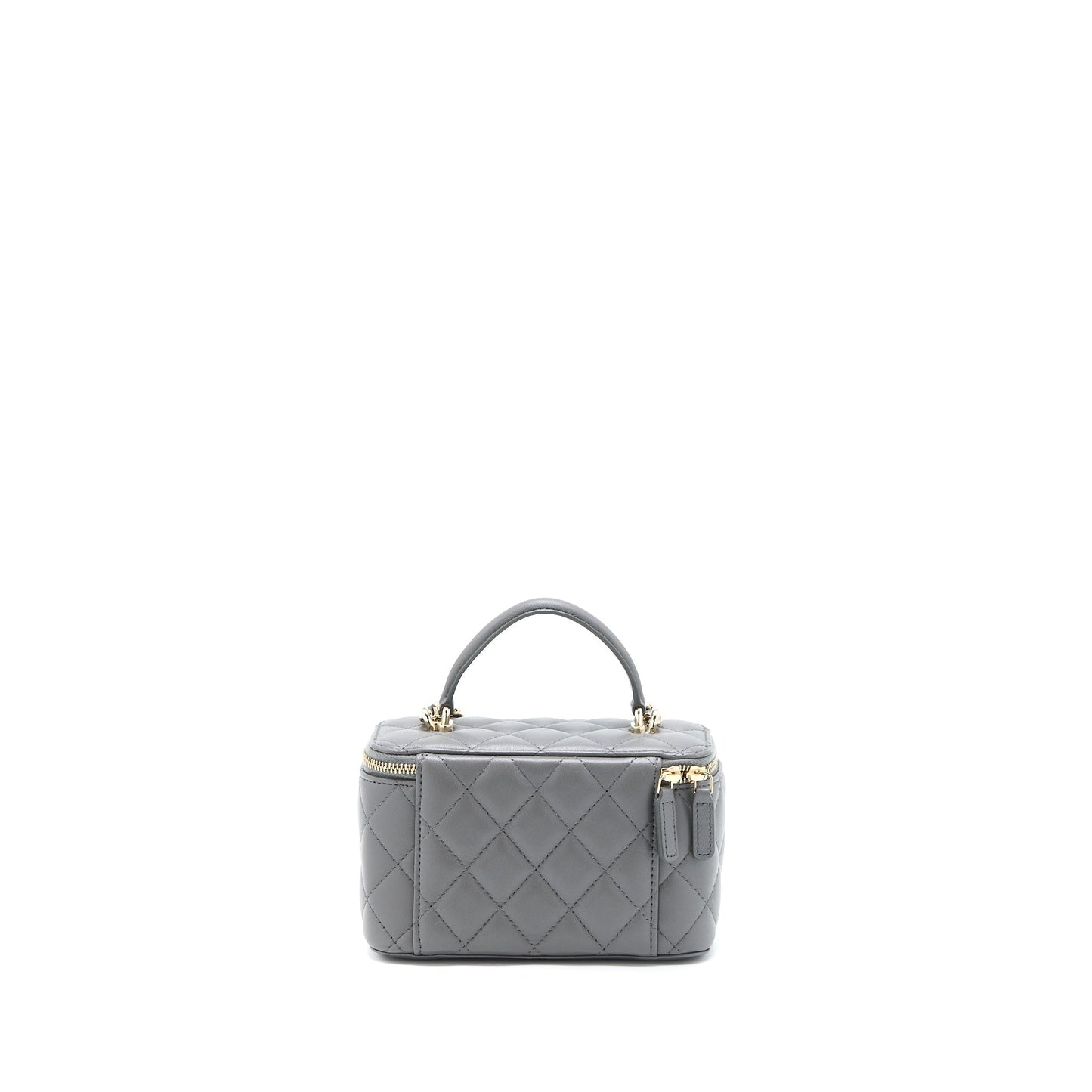 Chanel Top Handle Long Vanity with Chain Lambskin Grey L (Microchip)