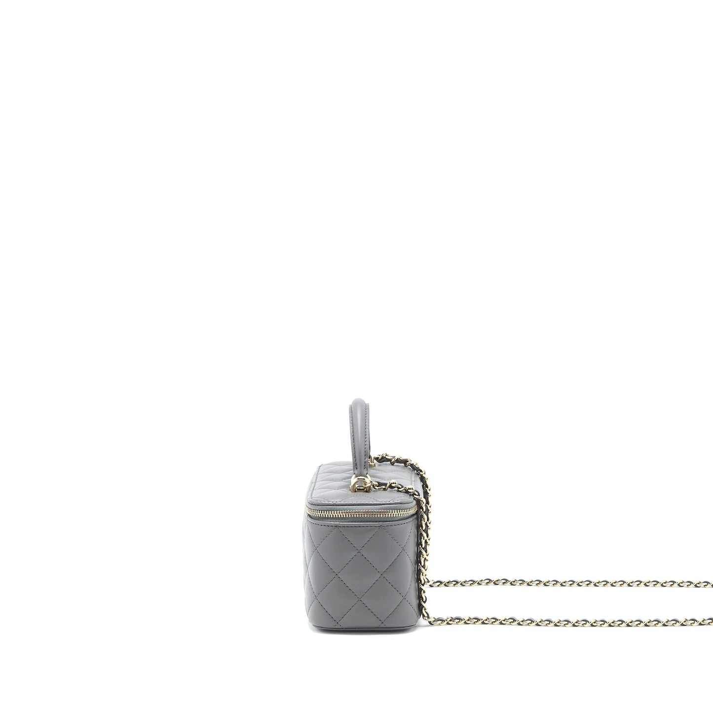 Chanel Top Handle Long Vanity with Chain Lambskin Grey L (Microchip)