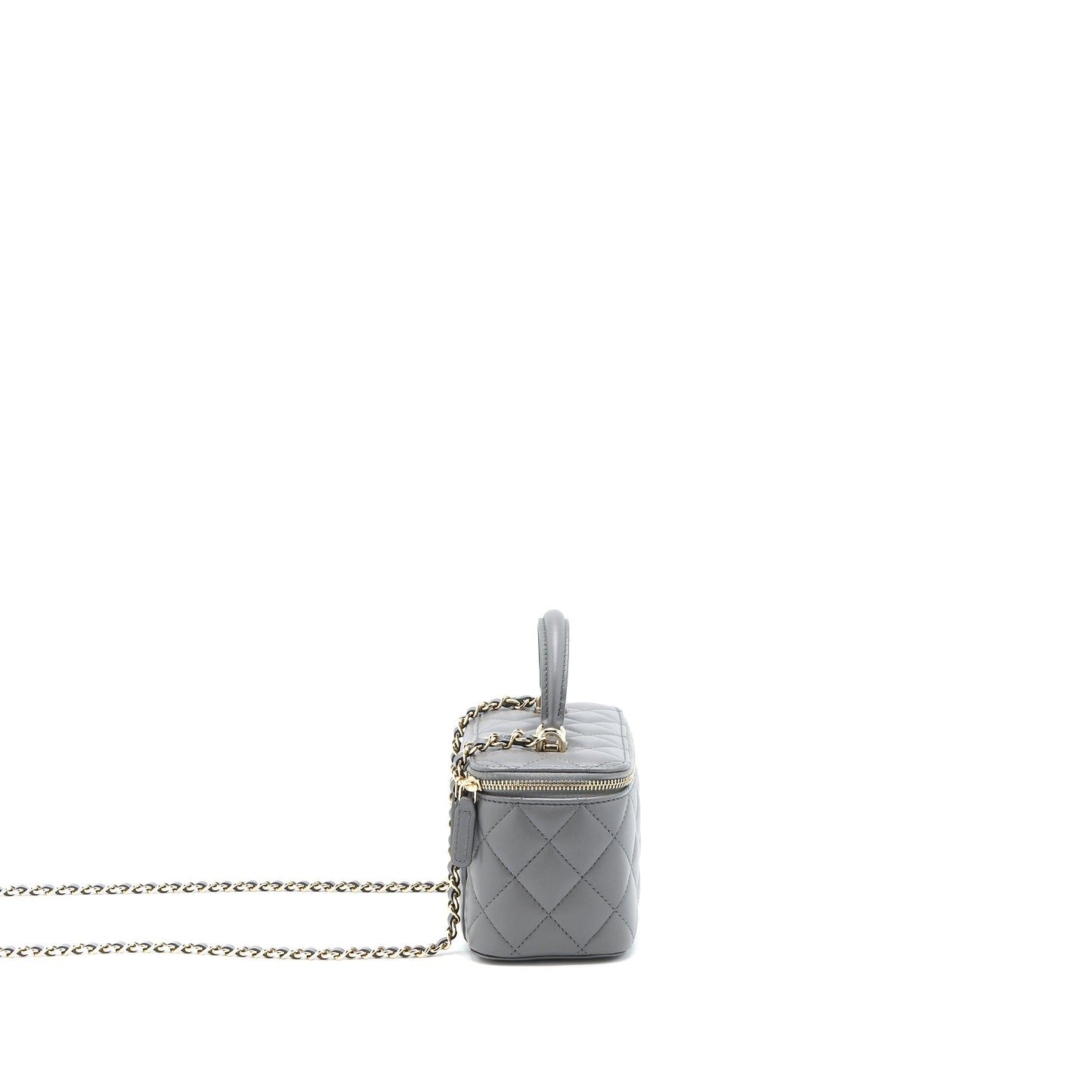 Chanel Top Handle Long Vanity with Chain Lambskin Grey L (Microchip)
