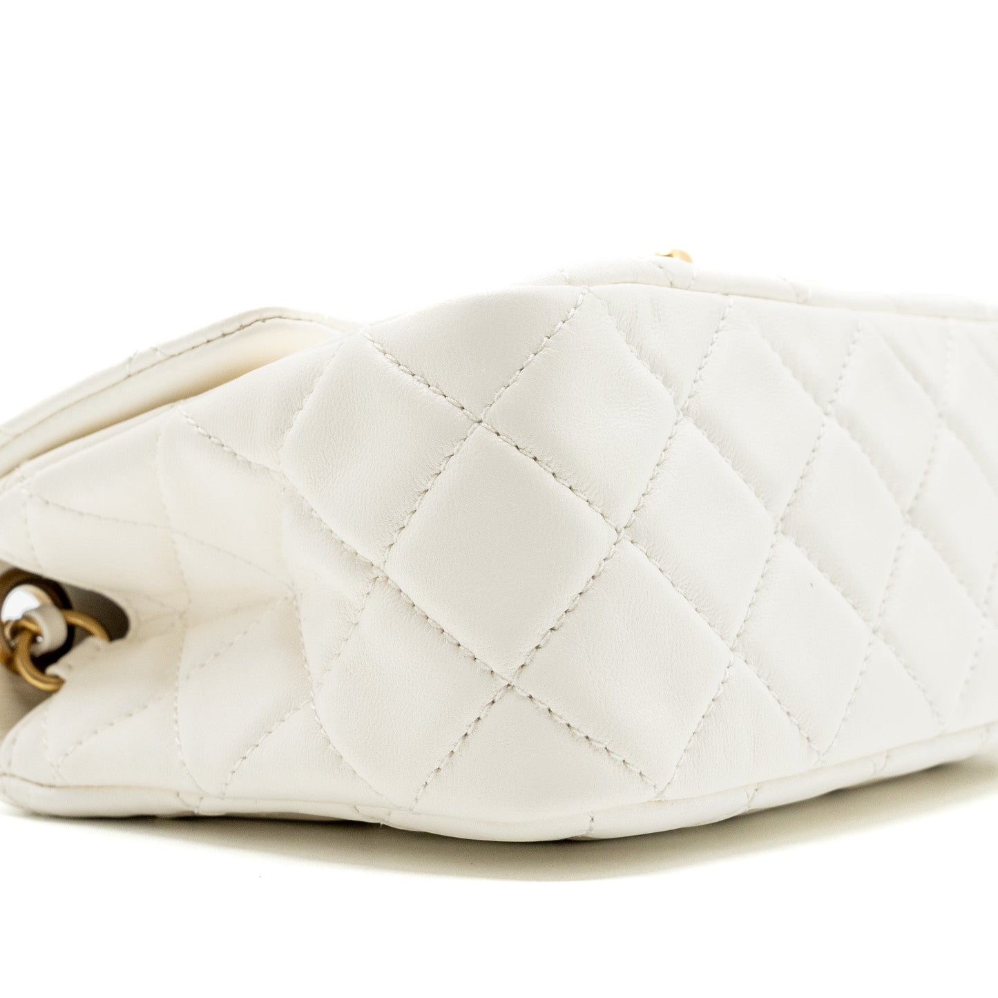 Chanel Pearl crush mini square flap bag lambskin white  (microchip)