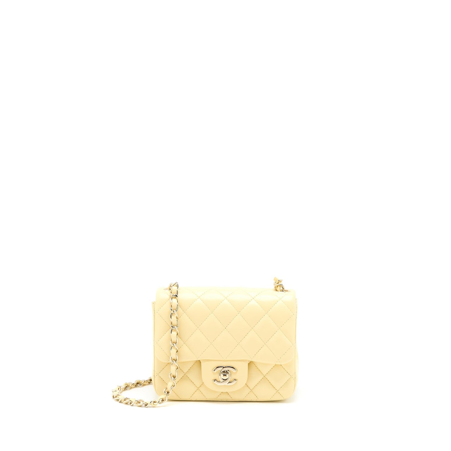 Chanel Mini Square Flap Bag Lambskin Light Yellow L
