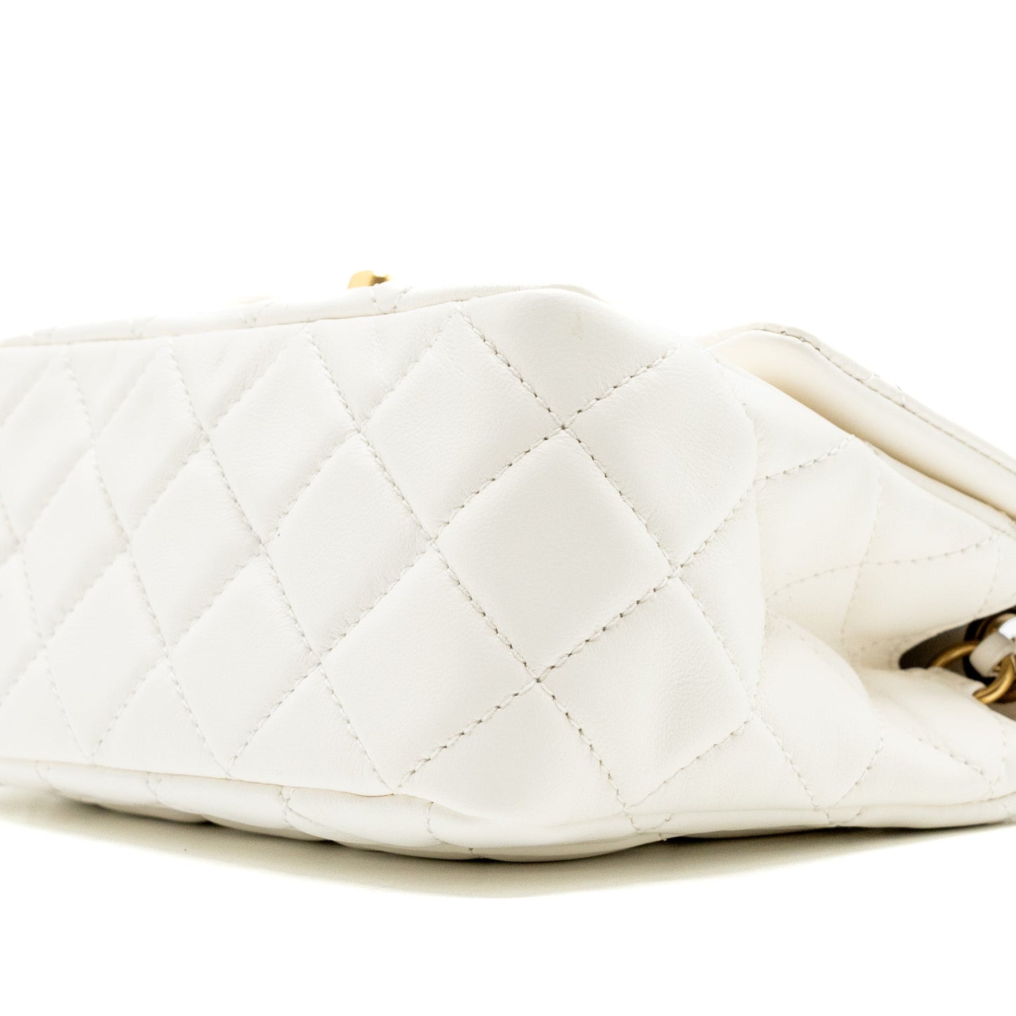 Chanel Pearl crush mini square flap bag lambskin white  (microchip)