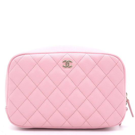 Chanel Caviar Quilted Medium Curvy Pouch Cosmetic Case Light Pink