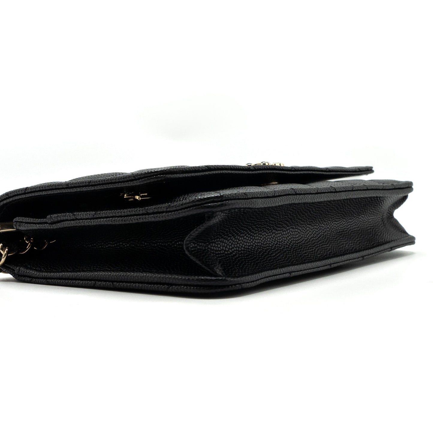Chanel 23k Detailed CC Logo Wallet On Chain Caviar Black L (microchip)