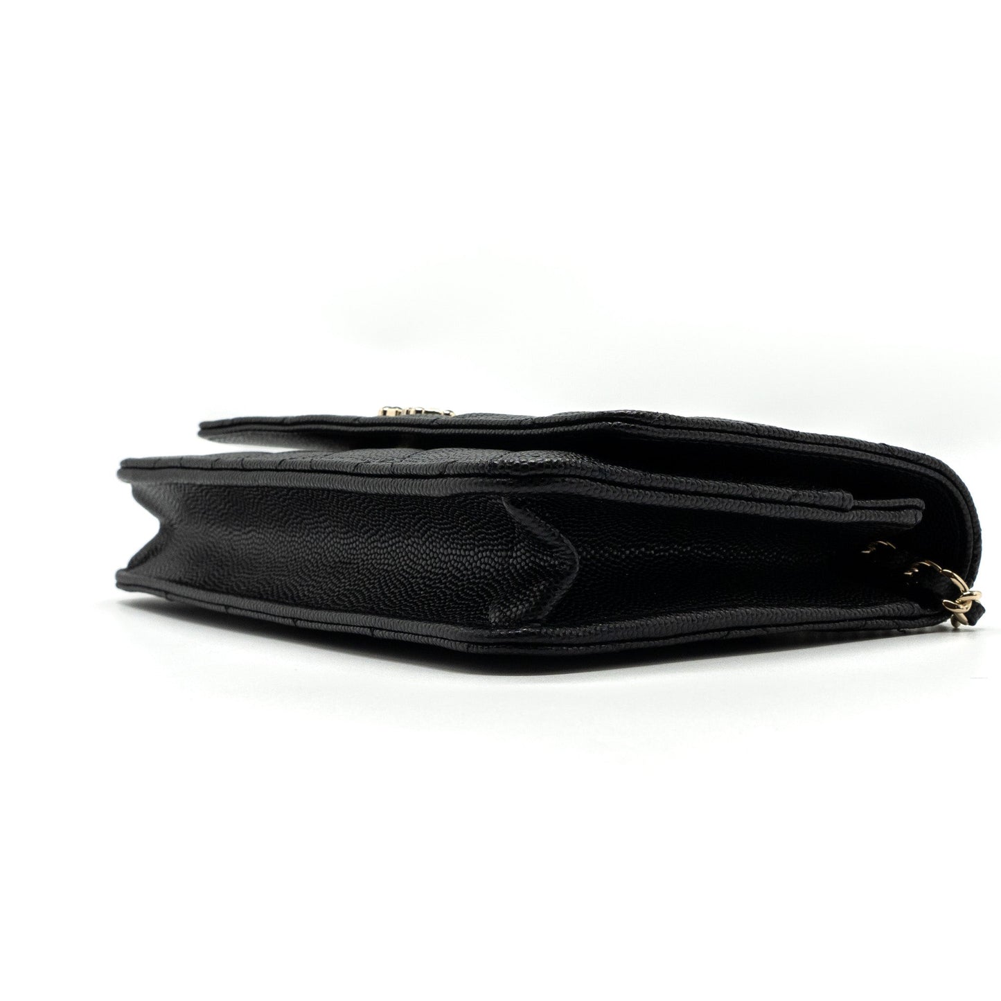 Chanel 23k Detailed CC Logo Wallet On Chain Caviar Black L (microchip)