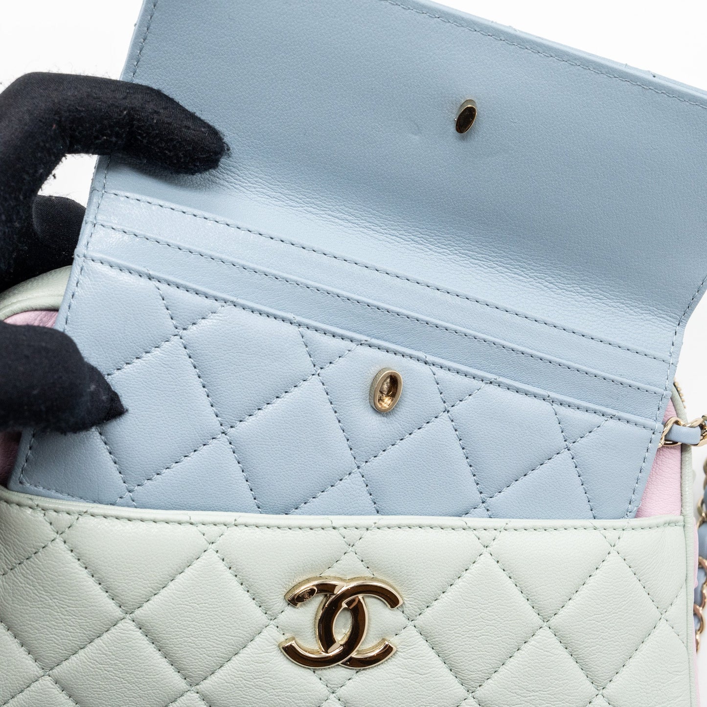 Chanel small camera bag goatskin multicolor green / blue / pink L