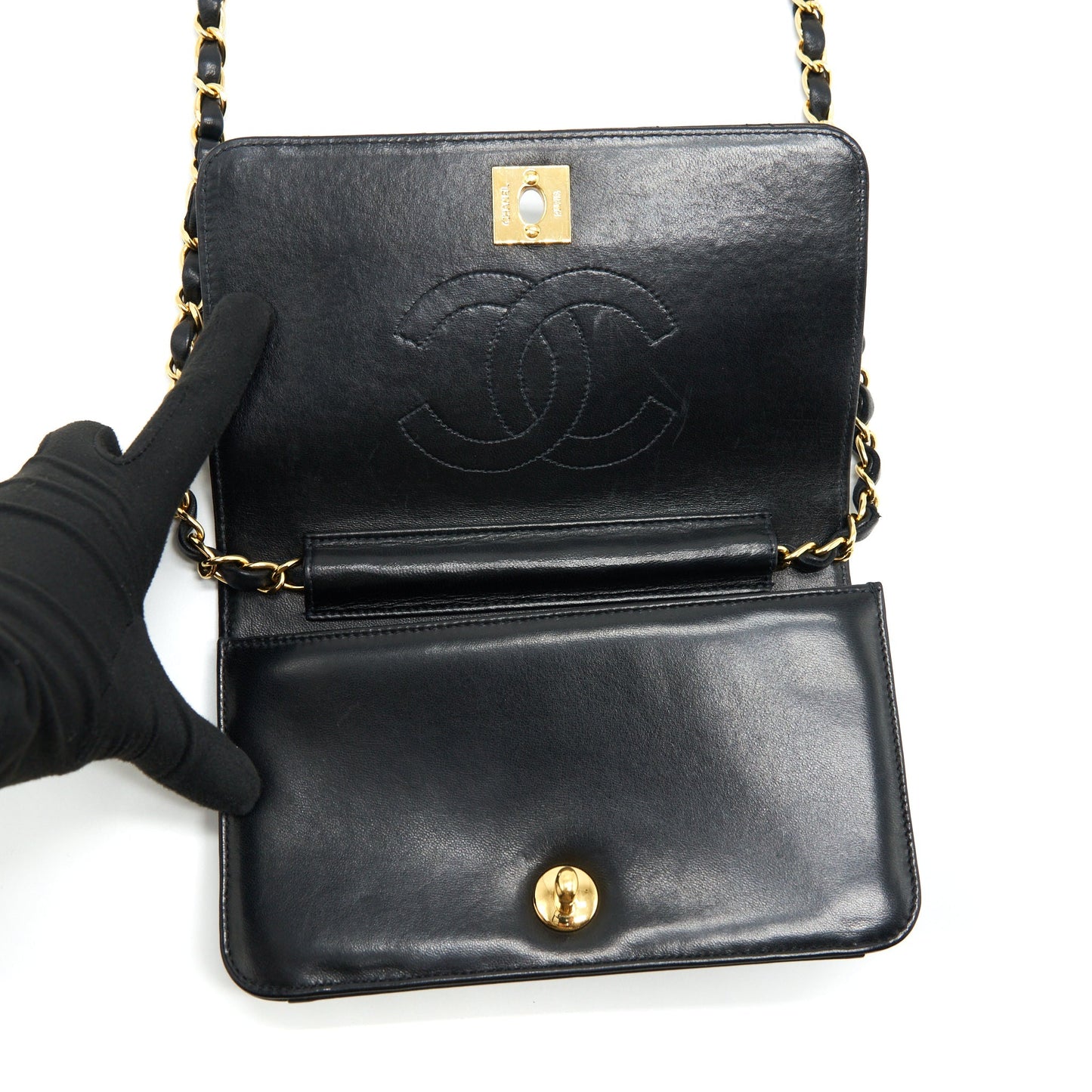 Chanel  Quilted Mini Flap Bag With Chain Lambskin Black