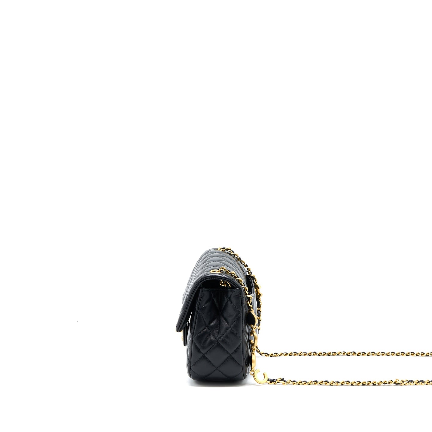Chanel 22K Coco Chain Quilted Flap Bag Lambskin Black Brushed  (Microchip)