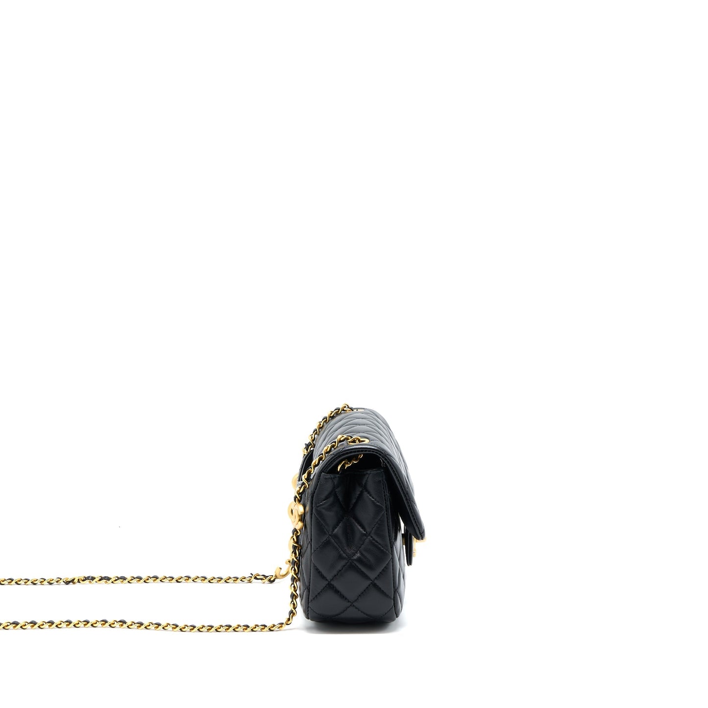 Chanel 22K Coco Chain Quilted Flap Bag Lambskin Black Brushed  (Microchip)