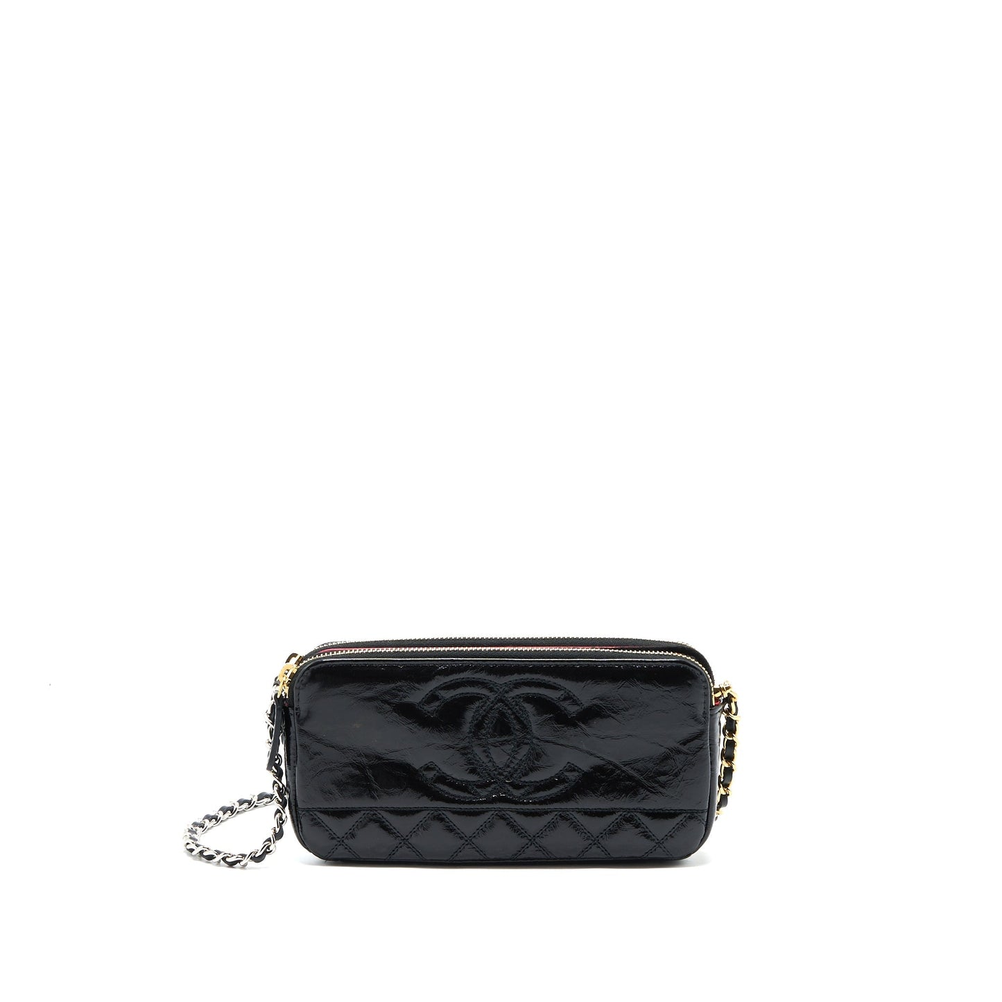 Chanel Double Zip Wallet On Chain Aged Calfskin Black Multicolour Hardware