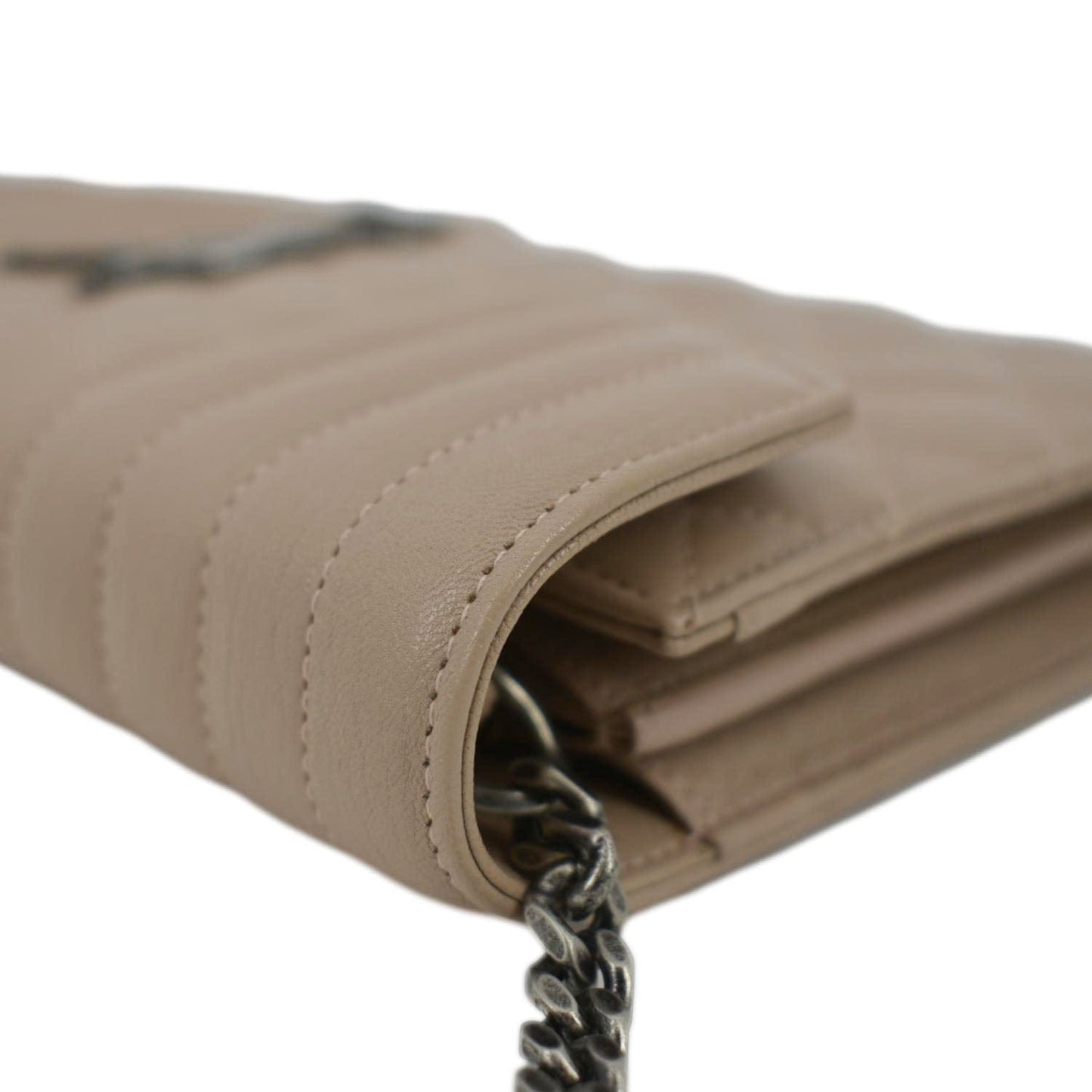 YVES SAINT LAURENT WOC Mixed Matelasse Leather Wallet Dark Beige