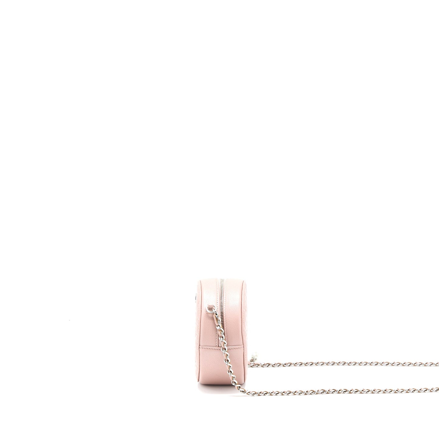Chanel Round Clutch With Chain Camellia Calfskin Nude Pink