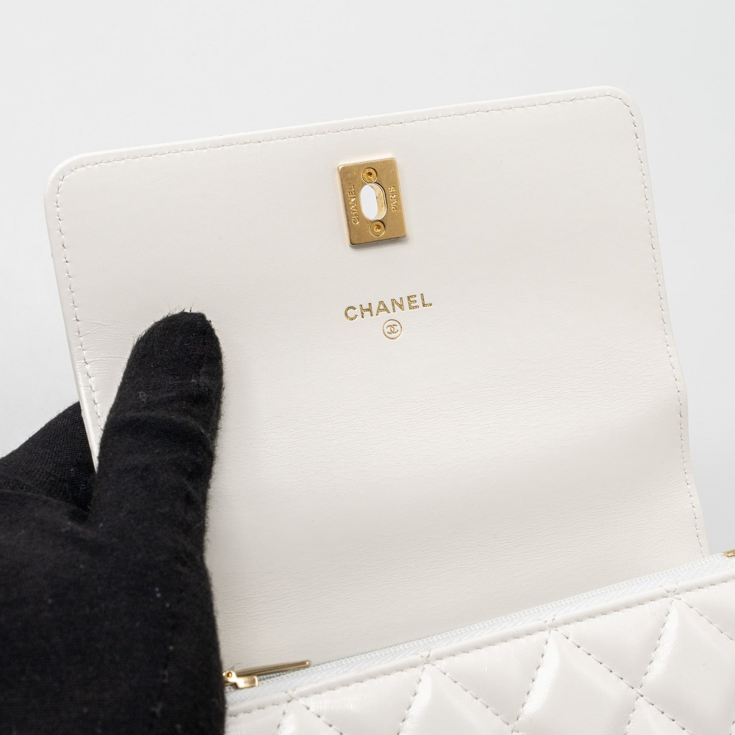 Chanel 23p rainbow letter handle mini wallet on chain calfskin white  (microchip)