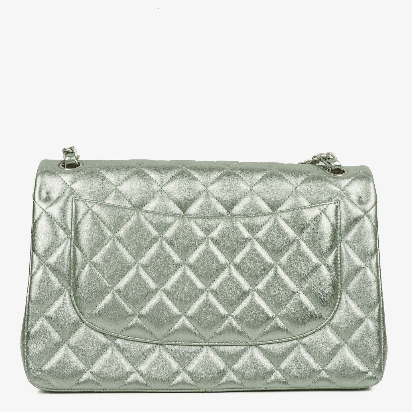 Chanel Classic Metallic Green Quilted Lambskin Jumbo Double Flap Bag