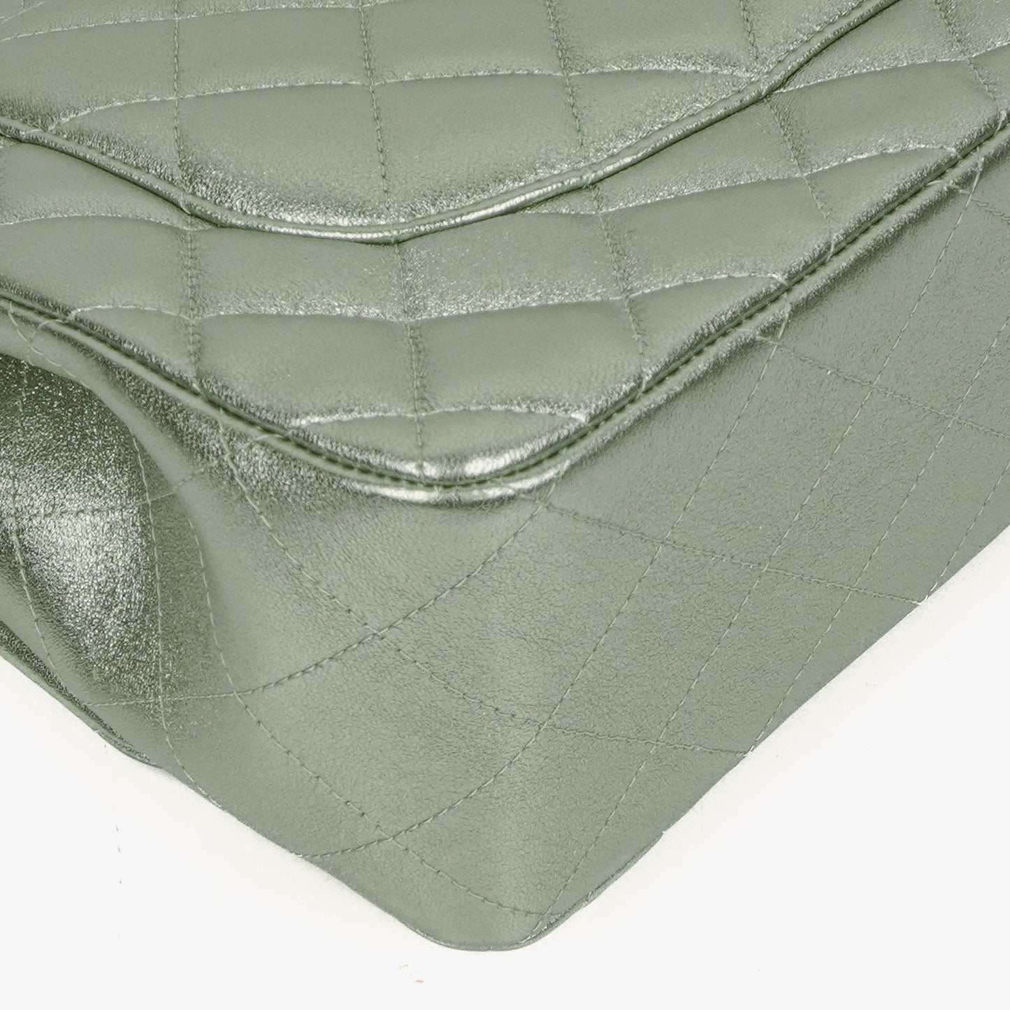 Chanel Classic Metallic Green Quilted Lambskin Jumbo Double Flap Bag