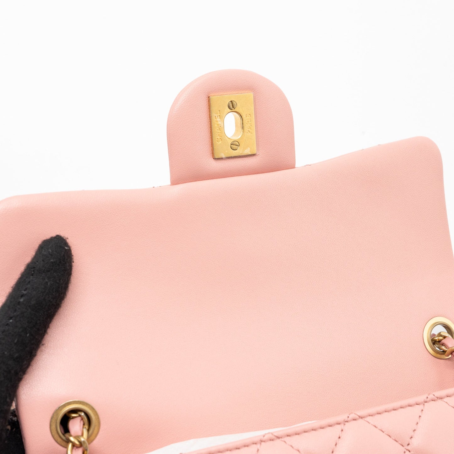 Chanel Pearl Crush mini Rectangular flap bag lambskin pink  (Microchip)